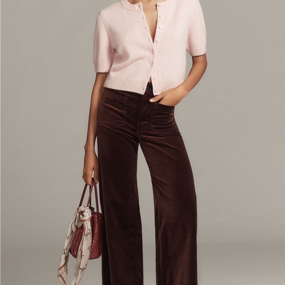 Maeve Colette full length velvet pant in fudge brownie - Picture 2 of 14